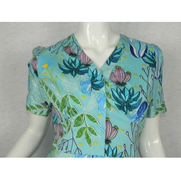 Lindy Bop Dress Turquoise Blue Floral Print Pinup Swing Dress Size 10 - Picture 3 of 11